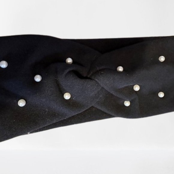 Black Pearl Accented Wide Head Band - Picture 1 of 2